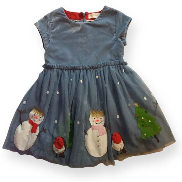 Mini Boden Other - Mini Boden blue velvet snowman dress